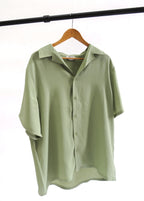 OurWay Ease Shirt in green — men's relaxed fit everyday button-up on hanger